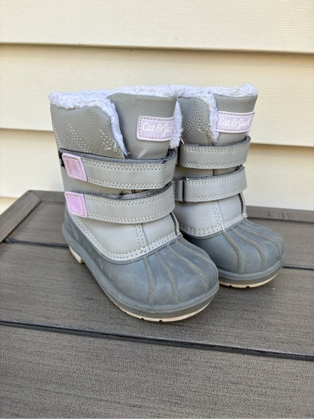 Cat & Jack Toddler Gray Boots with Light Pink Accents